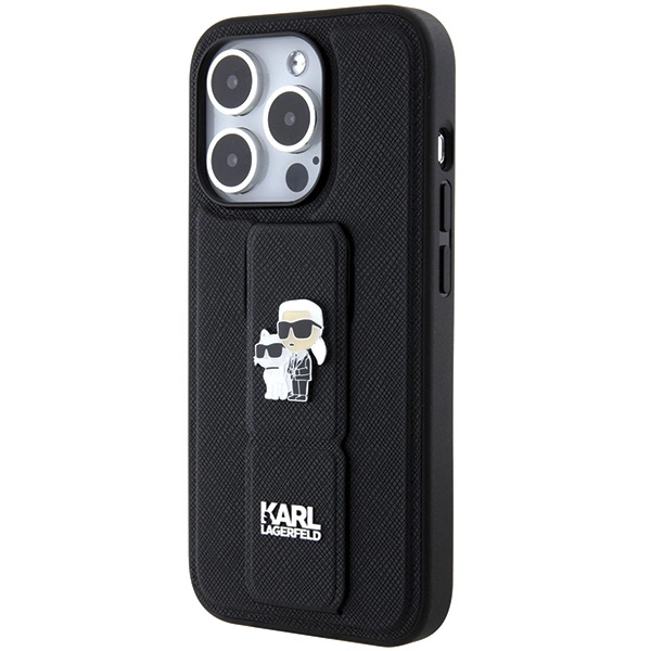 Etui Karl Lagerfeld Gripstand Saffiano Karl&Choupette Pins na iPhone 14 Pro - czarne