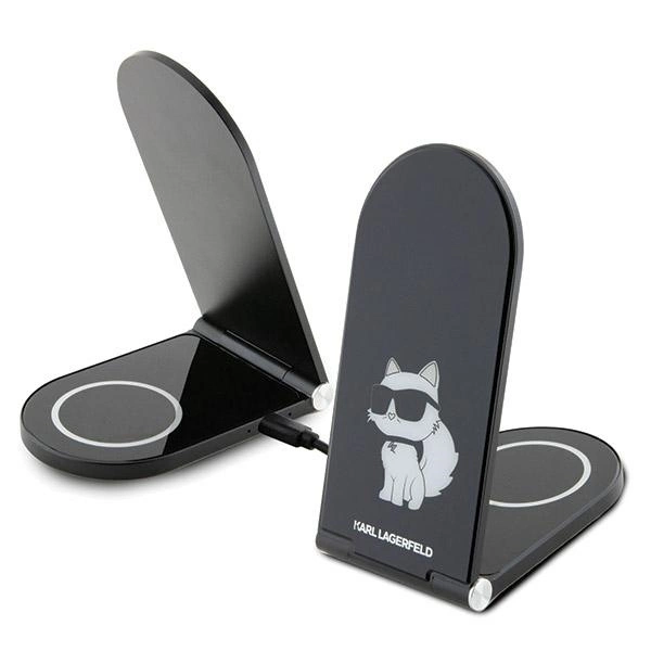 Ładowarka Karl Lagerfeld Choupette MagSafe indukcyjna 15W składana 2w1 - czarna