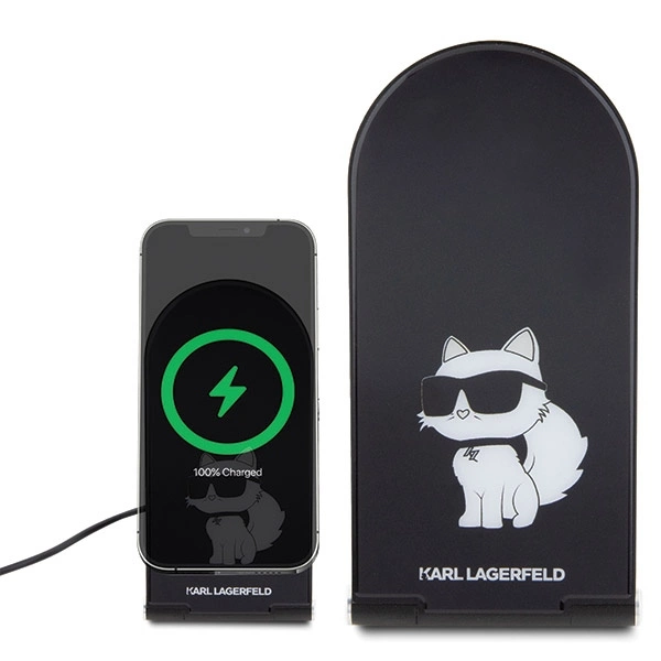 Ładowarka Karl Lagerfeld Choupette MagSafe indukcyjna 15W składana 2w1 - czarna