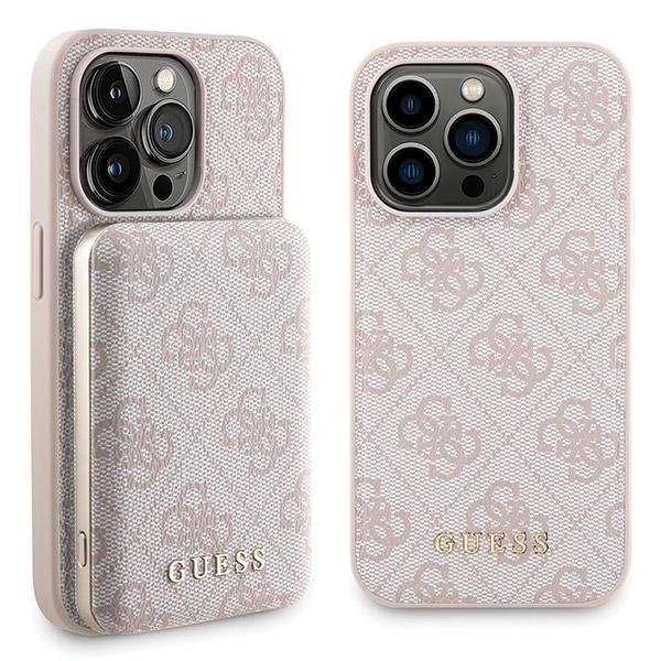 Zestaw Guess GUBPM5P14L4GEMGP iPhone14 Pro 6.1" hardcase + Powerbank 5000mAh MagSafe różowy/pink 4G Metal Logo