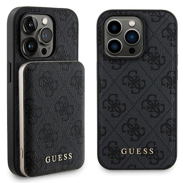Zestaw Guess GUBPM5P14X4GEMGK iPhone14 Pro Max 6.7" hardcase + Powerbank 5000mAh MagSafe czarny/black 4G Metal Logo