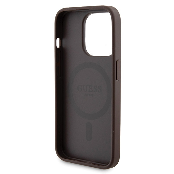 Zestaw Guess GUBPM5P15X4GEMGW iPhone15 Pro Max 6.7" hardcase + Powerbank 5000mAh MagSafe brązowy/brown 4G Metal Logo