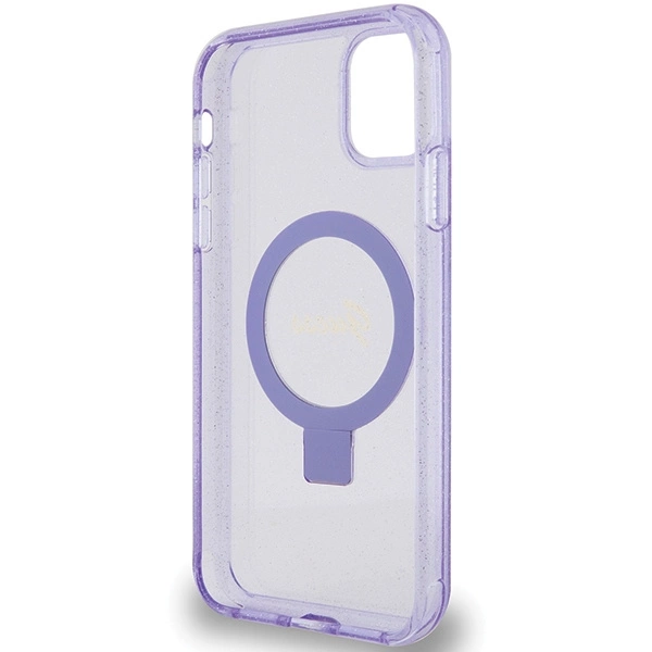 Etui Guess Ring Stand Script Glitter MagSafe na iPhone 11 / Xr - fioletowe