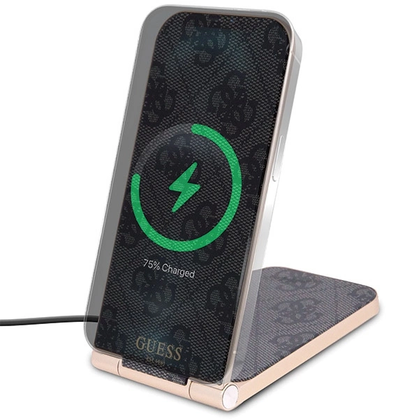 Ładowarka indukcyjna Guess 4G Pattern MagSafe składana 2w1 15W - czarna