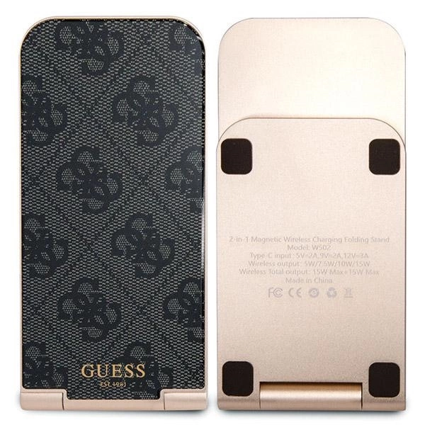 Ładowarka indukcyjna Guess 4G Pattern MagSafe składana 2w1 15W - czarna