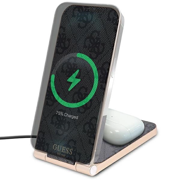 Ładowarka indukcyjna Guess 4G Pattern MagSafe składana 2w1 15W - czarna