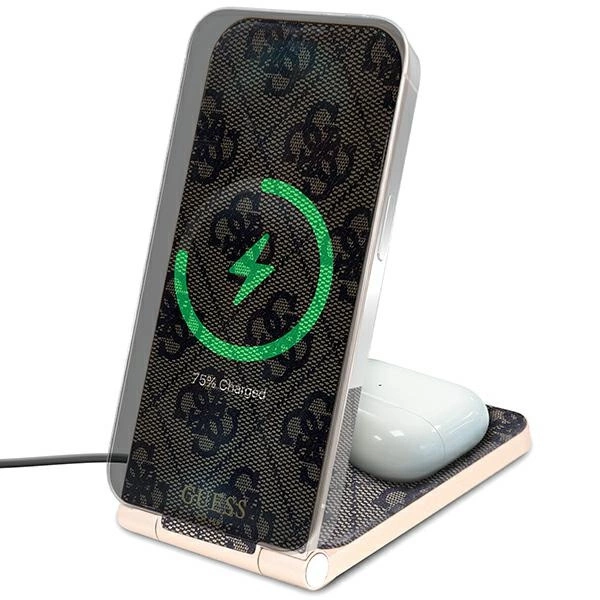 Ładowarka indukcyjna Guess 4G Pattern MagSafe składana 2w1 15W - brązowa