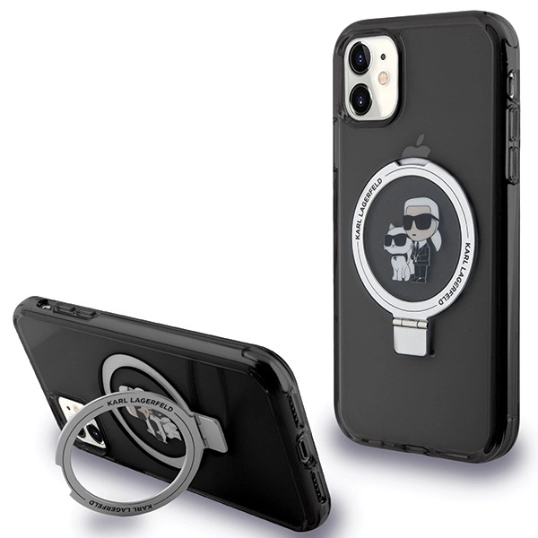 Etui Karl Lagerfeld Ring Stand Karl&Choupettte MagSafe na iPhone 11 / Xr - czarne
