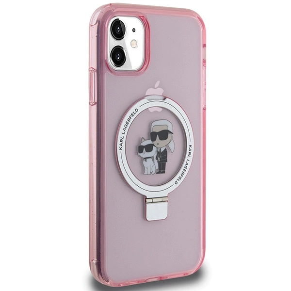 Etui Karl Lagerfeld Ring Stand Karl&Choupettte MagSafe na iPhone 11 / Xr - różowe
