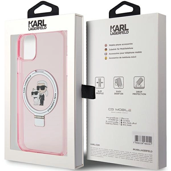 Etui Karl Lagerfeld Ring Stand Karl&Choupettte MagSafe na iPhone 11 / Xr - różowe