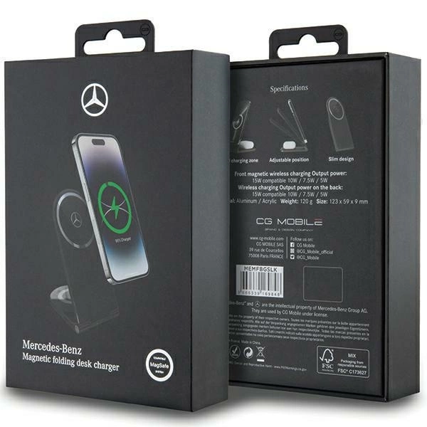 Ładowarka indukcyjna Mercedes Silver Stars MagSafe składana 2w1 15W - czarna