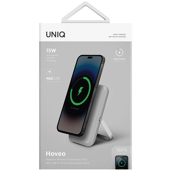 UNIQ Powerbank Hoveo 5000mAh USB-C 20W PD Fast charge Wireless Magnetic jasnoszary/chalk grey
