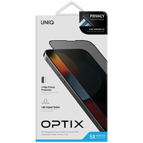 UNIQ Optix Privacy iPhone 14 6.1" / 13 6.1" / 13 Pro 6.1" prywatyzujące szkło hartowane z aplikatorem