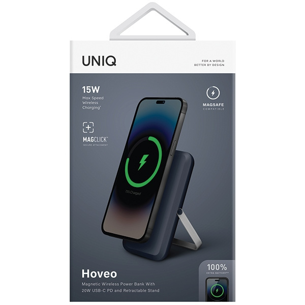 UNIQ Powerbank Hoveo 5000mAh USB-C 20W PD Fast charge Wireless Magnetic niebieski/storm blue