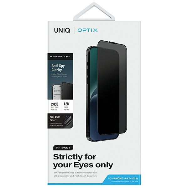 UNIQ Optix Privacy iPhone 15 Plus 6.7" / 14 Pro Max 6.7" prywatyzujące szkło hartowane z aplikatorem