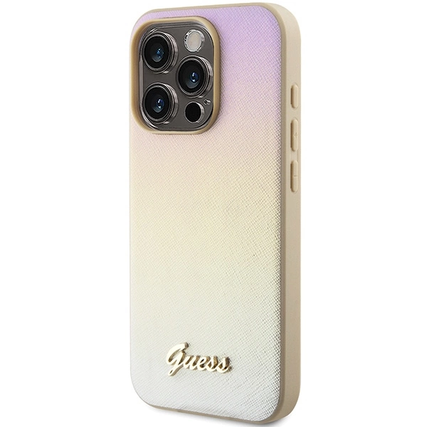 Etui Guess Saffiano Iridescent Script na iPhone 14 Pro - złote