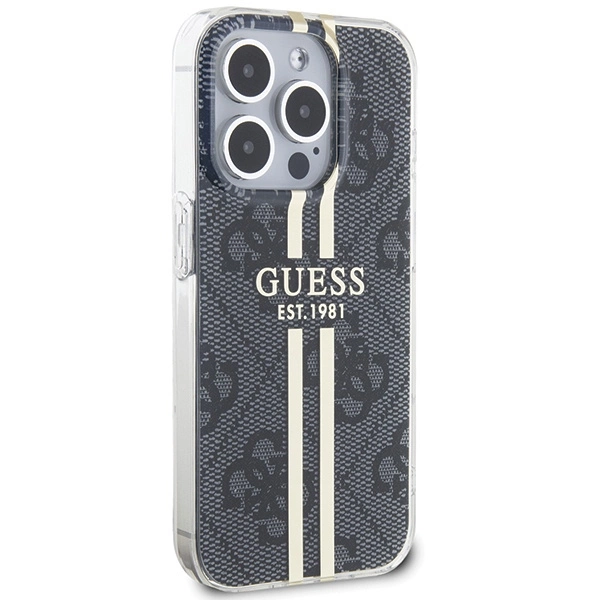Etui Guess IML 4G Gold Stripe na iPhone 15 Pro - czarne