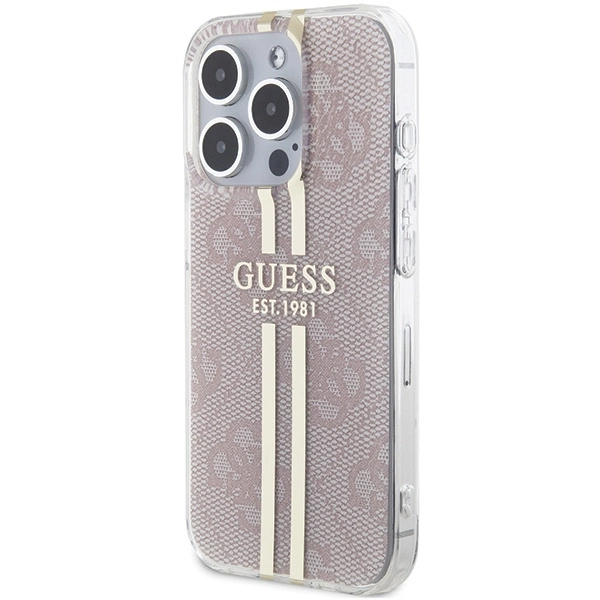 Etui Guess IML 4G Gold Stripe na iPhone 15 Pro - różowe
