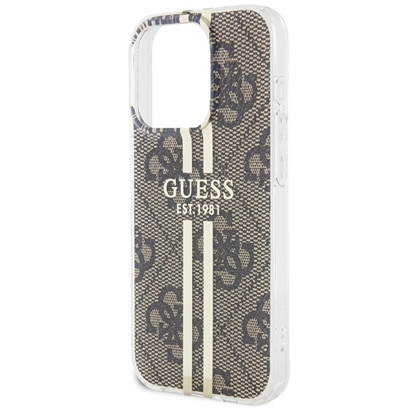 Etui Guess IML 4G Gold Stripe na iPhone 15 Pro - brązowe