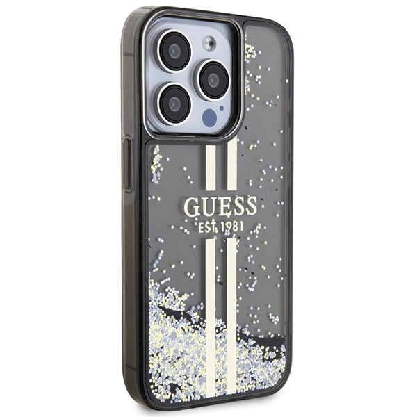Etui Guess Liquid Glitter Gold Stripes na iPhone 15 Pro - czarne