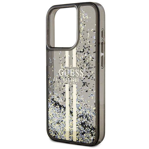 Etui Guess Liquid Glitter Gold Stripes na iPhone 15 Pro - czarne