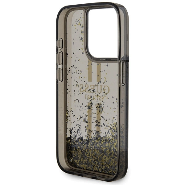 Etui Guess Liquid Glitter Gold Stripes na iPhone 15 Pro - czarne