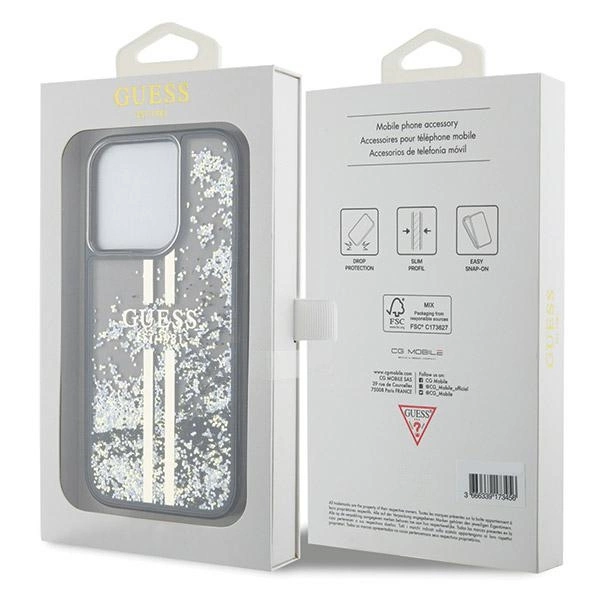 Etui Guess Liquid Glitter Gold Stripes na iPhone 15 Pro - czarne