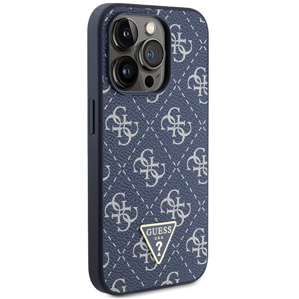 Etui Guess 4G Triangle Metal Logo na iPhone 15 Pro - niebieskie