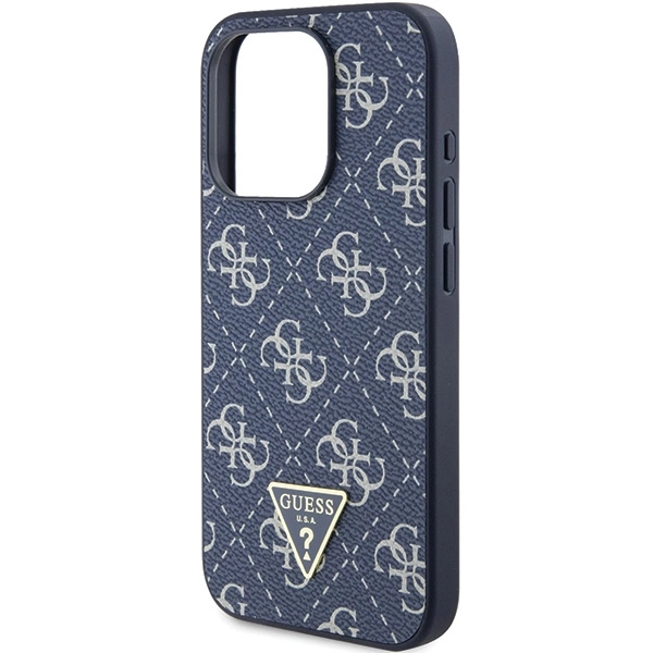 Etui Guess 4G Triangle Metal Logo na iPhone 15 Pro - niebieskie