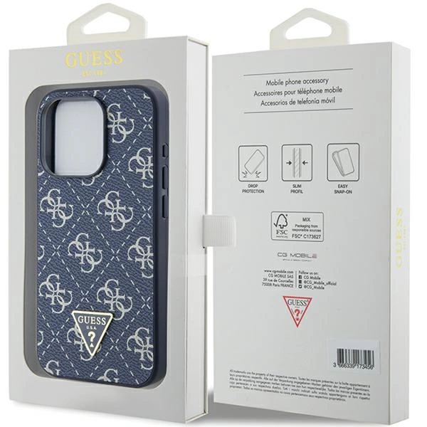 Etui Guess 4G Triangle Metal Logo na iPhone 15 Pro - niebieskie