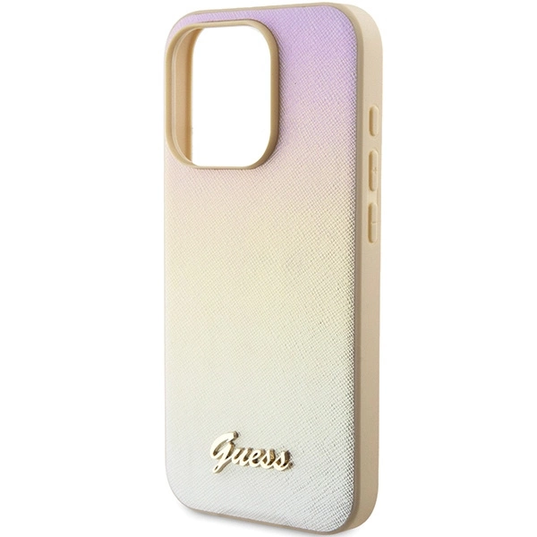Etui Guess Saffiano Iridescent Script na iPhone 15 Pro - złote