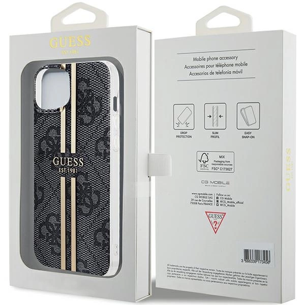 Etui Guess IML 4G Gold Stripe na iPhone 15 Plus / 14 Plus - czarne