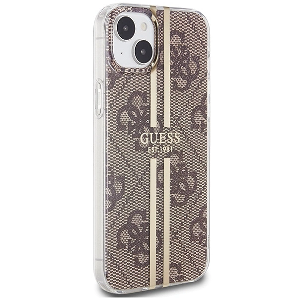 Etui Guess IML 4G Gold Stripe na iPhone 15 Plus / 14 Plus - brązowe