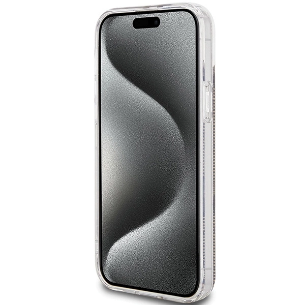 Etui Guess IML 4G Gold Stripe na iPhone 15 Plus / 14 Plus - brązowe