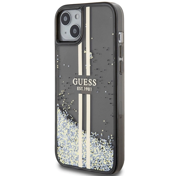 Etui Guess Liquid Glitter Gold Stripes na iPhone 15 Plus / 14 Plus - czarne