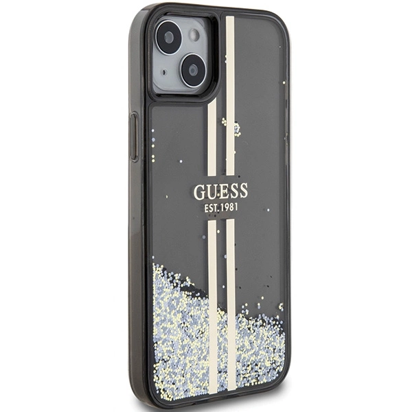 Etui Guess Liquid Glitter Gold Stripes na iPhone 15 Plus / 14 Plus - czarne