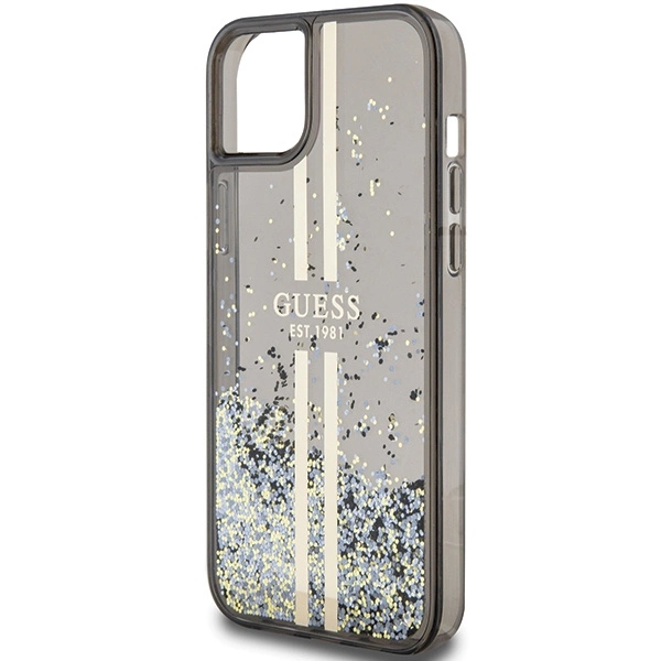 Etui Guess Liquid Glitter Gold Stripes na iPhone 15 Plus / 14 Plus - czarne