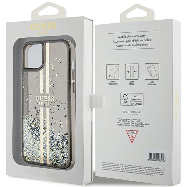 Etui Guess Liquid Glitter Gold Stripes na iPhone 15 Plus / 14 Plus - czarne