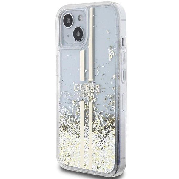 Etui Guess Liquid Glitter Gold Stripes na iPhone 15 Plus / 14 Plus - przezroczyste