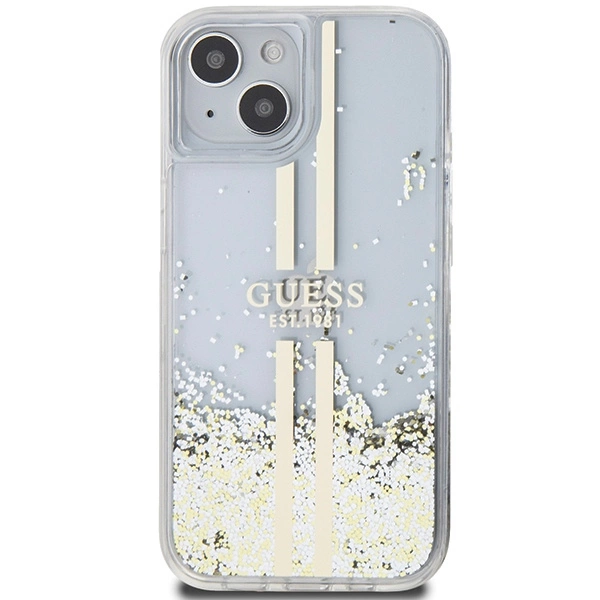 Etui Guess Liquid Glitter Gold Stripes na iPhone 15 Plus / 14 Plus - przezroczyste