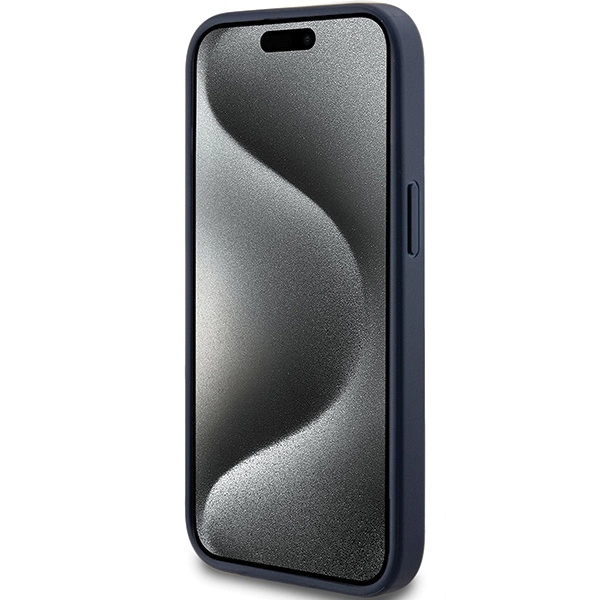 Etui Guess 4G Triangle Metal Logo na iPhone 15 Plus / 14 Plus - niebieskie