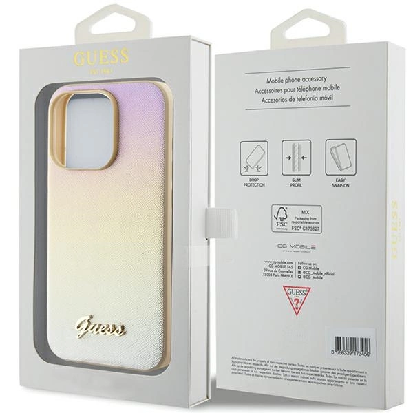 Etui Guess Saffiano Iridescent Script na iPhone 15 Pro Max - złote