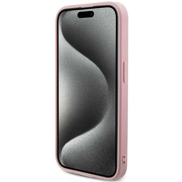 Etui Guess Saffiano Iridescent Script na iPhone 15 Pro Max - różowe