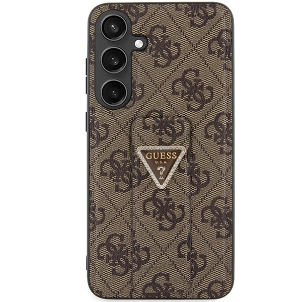 Etui Guess Grip Stand 4G Triangle Strass na Samsung Galaxy S24 - brązowe