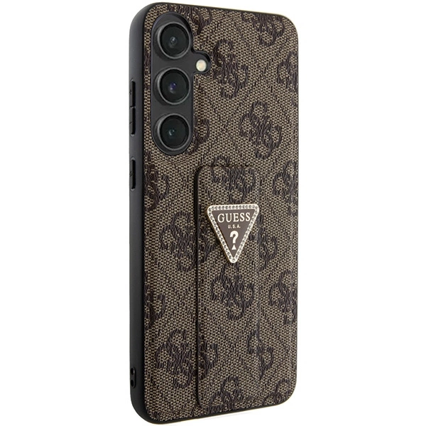 Etui Guess Grip Stand 4G Triangle Strass na Samsung Galaxy S24 - brązowe