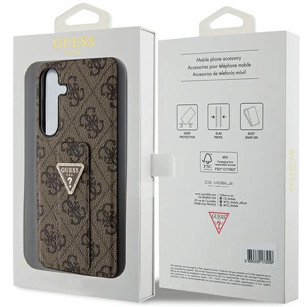 Etui Guess Grip Stand 4G Triangle Strass na Samsung Galaxy S24 - brązowe