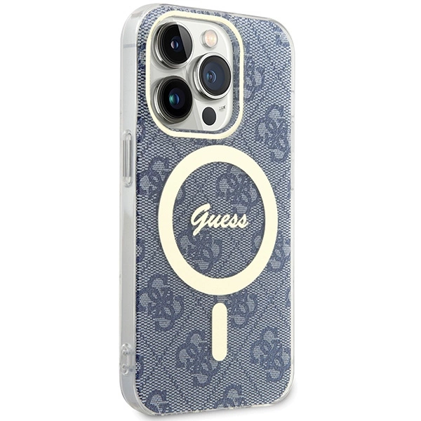 Etui Guess IML 4G MagSafe na iPhone 15 Pro - niebieskie