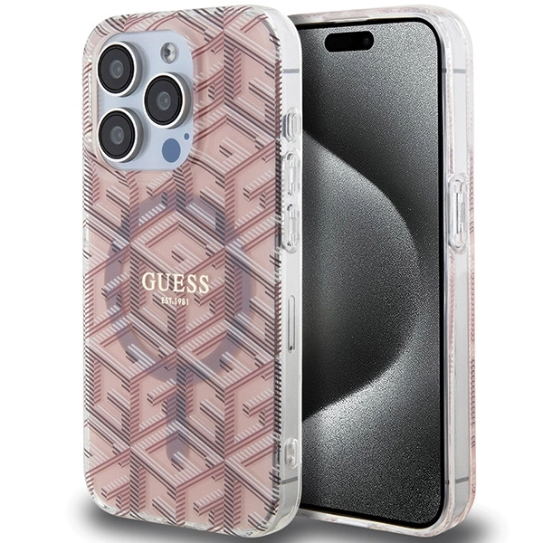 Etui Guess IML GCube MagSafe na iPhone 15 Pro - różowe
