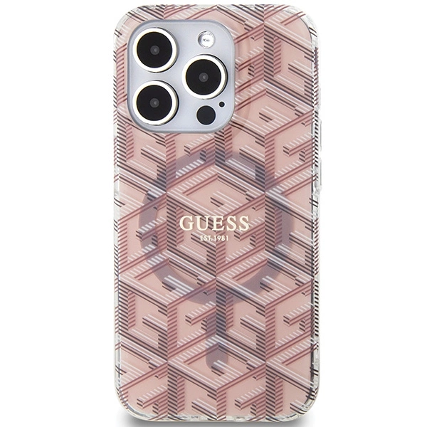 Etui Guess IML GCube MagSafe na iPhone 15 Pro - różowe