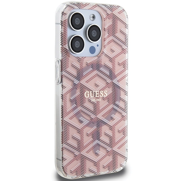 Etui Guess IML GCube MagSafe na iPhone 15 Pro - różowe